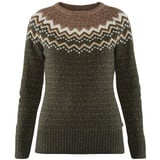 Knit Sweater W Damen Wollpullover oliv-dunkelgrün beige-sand