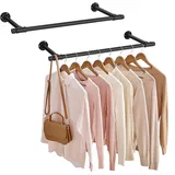 SONGMICS Kleiderstange für die Wand, 2er Set, Kleiderständer Wandmontage, Industrie-Design, platzsparend, 30 x 84 x 7 cm, 60 kg Belastbarkeit, einfache Montage, schwarz HSR140B02