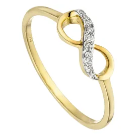 Jobo Goldring "Ring Unendlich" Gr. 58, gelb (gelbgold 375), Fingerringe, Damen, 58, Gelbgold 375, Goldring, 375 Gold mit 10 Zirkonia