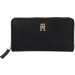 Geldbörse TOMMY HILFIGER "TH LOGOTAPE LRG ZA", schwarz, Lederimitat, elegant,klassisch, Kleinlederwaren, Damen Portemonnaie, Geldbeutel in rechteckigem Format