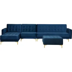 Modulsofa Samtstoff Schlaffunktion marineblau rechtsseitig Ottomane ABERDEEN
