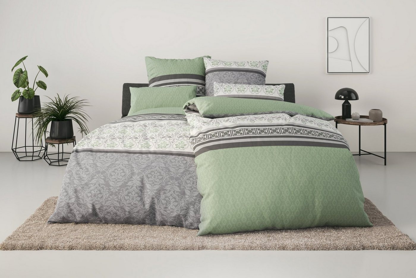 Bettwäsche PIA, Home affaire, Linon, 3 teilig, romantische Bettwäsche in verschiedenen Qualitäten, ab Gr. 135x200 cm grün