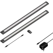 ledscom.de LED Unterbau-Leuchte SIRIS schwarz matt, flach, je 50cm, je 531lm, warm-weiß, 2er Set