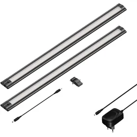 ledscom.de LED Unterbau-Leuchte SIRIS schwarz matt, flach, je 50cm, je 531lm, warm-weiß, 2er Set