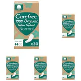 Carefree Slipeinlage 100% Organic Cotton Topsheet Normal (30 Stück), aus 100% zertifizierter Bio-Baumwolle für ein natürliches, frisches Gefühl, Größe Normal (Packung mit 5)