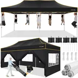 Hoteel Pavillon 3x6 Wasserdicht Stabil Winterfest,Verstärkter Faltpavillon mit Sechskantrohr-Gestell,Anti-UV Partyzelt Faltbar Gartenpavillon für Märkte,Tragetasche mit Rollen,4 Sandsäcke,Schwarz