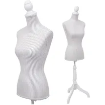 MCW Schneiderpuppe T221, Schaufensterpuppe Torso weiblich, Schaumstoff weiß mit Streifen