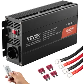 Vevor Wechselrichter mit reiner Sinuswelle 1000W DC 12V AC 230V Spannungswandler mit 2 AC-Steckdosen 2 USB-Anschlüssen 1 Typ-C-Anschluss Fernbedienung für kleine Heimgeräte wie Smartphone-Laptop