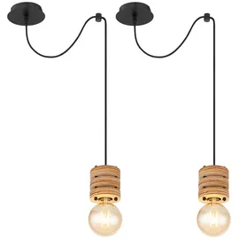 GLOBO Pendelleuchte Holzlampe Esstischlampe Hängelampe Wohnzimmer, Höhe anpassbar, 1x E27, Dxh 12x120 cm, 2er Set