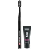 Curaprox Black is White Set für weiße Zähne, Zahnaufhellung mit schwarzer Zahncreme aus Aktivkohle, whitening toothpaste, 1x Zahnbürste und Zahnpasta 10ml
