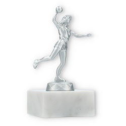Pokal Metallfigur Handballerin silbermetallic auf weißem Marmorsockel 12,1cm