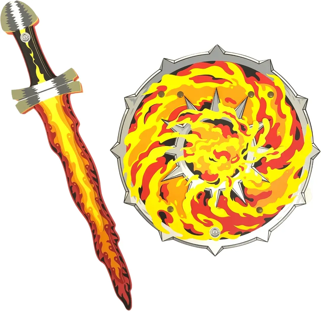 Fantasy Spielzeug Schwert und Schild Set Flammen - Schaumstoff, Kindergröße, Rot-Gelb - Liontouch - Sicheres Rollenspiel