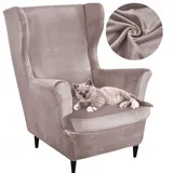 Samt Ohrensesselbezug - Beige - Elastischer Sesselbezug - Waschbar - Universal - Beige