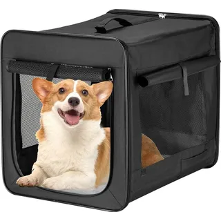 Wiltec Faltbare Transportbox für Hunde, Katzen M (58x46x53 cm), robust, leicht, sicher, Hundebox mit entnehmbarem Kissen, Schwarz