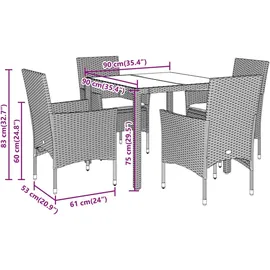 vidaXL 5-tlg. Garten-Essgruppe mit Kissen Beige Poly Rattan Akazie