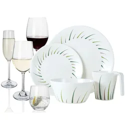 Moritz Melamin Camping Geschirr Set 4 Personen Limon Design 16 Teilig + 16 Gläser Wasser Weingläser Champagner Tafelgeschirr Picknick BBQ Kochgeschirr