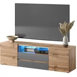 Selsey TV-Lowboard BROS, stehend mit LED-Beleuchtung, 137 cm, Wotan Eiche Matt/Grau Hochglanz