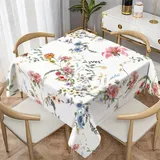 Aquarell-Blumenmuster Tischdecke 80x80 cm Abwaschbar, Wasserabweisend mit Fleckschutz, Tischwäsche, Schmetterlinge und Blumen Tischtuch aus Polyester für Balkon, Garten, Esszimmer, Sommer Deko A-84