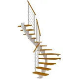 DOLLE Mittelholmtreppe Hamburg (Breite: 85 cm, 1/2-gewendelt, Verkehrsweiß, Farbe Stufen: Eiche, Natur, Geschosshöhe: 278 – 322 cm)