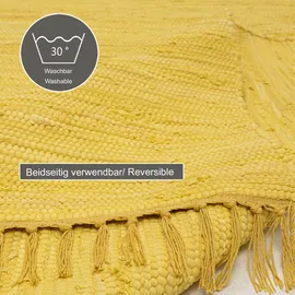 THEKO Happy Cotton Handwebteppich 70 x 250 cm Gelb