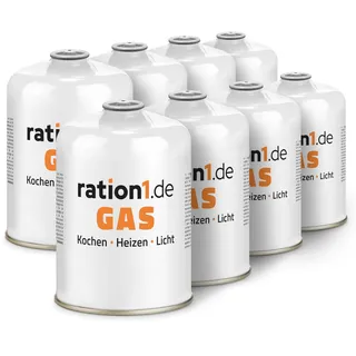 8X ration1 Gaskartusche á 450 g, Gaskartuschen Set, EN 417 Gewinde Schraubkartusche, Ventilkartusche, Butan-Propan Gas Kartusche mit Gewinde für Campingkocher Gaskocher, Camping, Outdoor