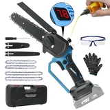 Mini Kettensäge 8 Zoll and 6 Zoll, Bürstenloser Motor Akku Kettensäge Kompatibel mit Makita 18V Akku, Handkettensäge mit Gehärtete Legierungsketten für Gartenscheren, Holzschneidenz (ohne Akku)