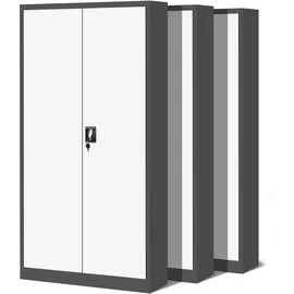 Jan Nowak 3er Set Aktenschrank C001H Büroschrank Metallschrank Stahlschrank Werkzeugschrank Stahlblech Pulverbeschichtet Flügeltürschrank Abschließbar 195 cm x 90 cm x 40 cm (anthrazit/weiß)