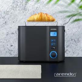 Arendo 2-Scheiben Toaster mit 6 Bräunungsstufen, LCD-Display mit Restzeitanzeige, 800 Watt, Auftaufunktion, Brötchenaufsatz, Schwarz