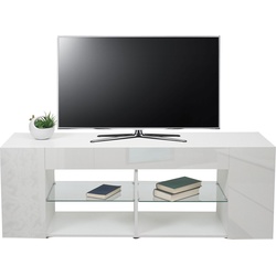 TV-Rack HWC-L36, TV-Board Fernsehtisch Lowboard TV-Schrank Kommode, Holz 50x144x40cm Staufach, hochglanz wei√ü