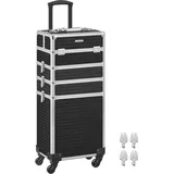 Songmics Kosmetikkoffer, Trolley, 4-in-1 Schminkkoffer, extra groß, Friseurkoffer, 34 x 24 x 79,3 cm, abschließbar, Make-up Koffer, 360° drehbare Rollen, für Reisen, Geschenkidee, schwarz JHZ015B01