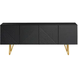 Design-TV-Möbel mit schwarzer Gravur und goldfarbenem Metall B140 cm OZEN