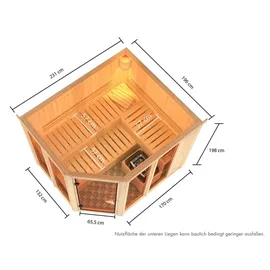 Karibu Sauna Ainur 3 Superior mit Eckeinstieg 68 mm Ohne Dachkranz Ohne Ofen