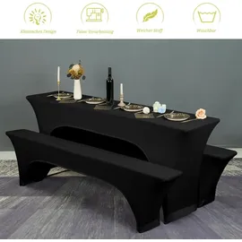 luxuskollektion 2er-Set Wasserdicht Biertischhussen, 220 x 50 cm, Schwarz