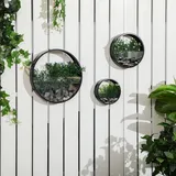 Outsunny 3er-Set Blumentöpfe, für Sukkulenten, Kakteen, Wandvase für Garten, Wohnzimmer, Stahl, Schwarz
