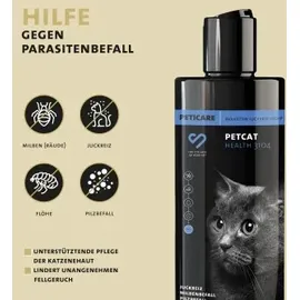 Peticare Anti-Parasiten Katzen-Shampoo gegen Milben Flöhe Pilz, lindert Juckreiz