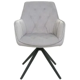 Mendler 2er-Set Esszimmerstuhl HWC-L80, Küchenstuhl Polsterstuhl Stuhl mit Armlehne, drehbar, Metall Stoff/Textil ~ hellgrau