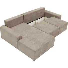 Mirjan24 Ecksofa Berne, Eckcouch mit Schlaffunktion und Bettkasten, Stilvoll Wohnzimmer Polstermöbel (Farbe: Sierra 744, Seite: Links) - Beige
