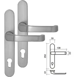 Langschild/Drücker-Garnitur DIN-Norm 8-8,5mm TS 70 mm natur eloxiert