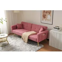 Schlafsofa – 175 X 64 X 72 Cm - 2-sitzer Mit Verstellbarer Rückenlehne Und Aufbewahrungstaschen – Orene Füße – Pastellrosa Sherpa