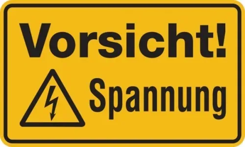 Warnschild, Vorsicht! Spannung - 200x120 mm Folie selbstklebend