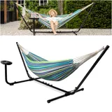 VITA5 Hängematte mit Gestell Outdoor - Hängematte 2 Personen für Garten & Balkon - Doppelhängematte mit Getränkehalter- Tragbare Hängematte 200kg Belastbarkeit (Grün/Blau Cupholder)