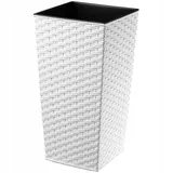 KADAX Rattan Blumentopf, Pflanzkübel mit Einlage, 35 cm, Weiß