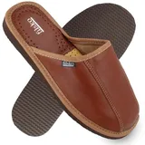 filsko Tarm Herren Leder Hausschuh (1 Paar, Obermaterial aus Leder) EVA-Sohle, Slip-On, Pantoffeln braun 40 EU