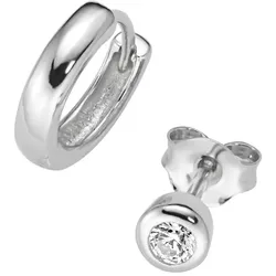 Smart Jewel Schmuckset Ohrstecker und Klappcreole, Silber 925 Ohrringe   Silber 