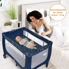 Costway 2 In 1 Reisebett & Laufstall Klappbar, 120 X 60cm Kinderbett, 2 Ebenen Babybett Mit Matratze Und Tragetasche Blau