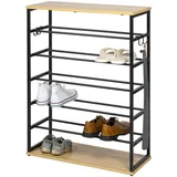 ELUNO Schuhregal 70 x 90 x 28 cm 2 Holzablagen, 4 Haken / schwarz matt