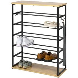 ELUNO Schuhregal 70 x 90 x 28 cm 2 Holzablagen, 4 Haken / schwarz matt