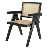 Eichholtz Luxus Rattan Stuhl mit Armlehnen Schwarz / Naturfarben