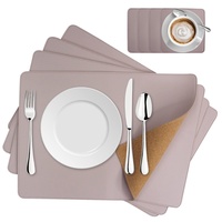 Boshiho Tischsets Leder und Untersetzer 4er Sets Platzsets aus PU Kunstleder Kork Abwaschbar Doppelseitigen Platzdeckchen Rutschfest für Hause Küche Speisetisch (rosa+Kork)