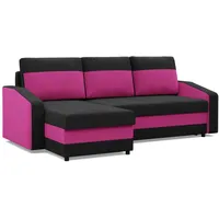 Mebligo - Ecksofa mit Schlaffunktion, Universelle Seite, Schwarz + Rosa (Mikro 15 + Mikro 28)